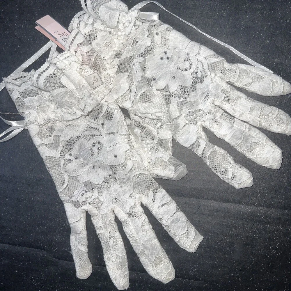 Victoria's Secret LACE GLOVES+EYEMASK WHITE crystallized BRIDAL BRIDE adult Game